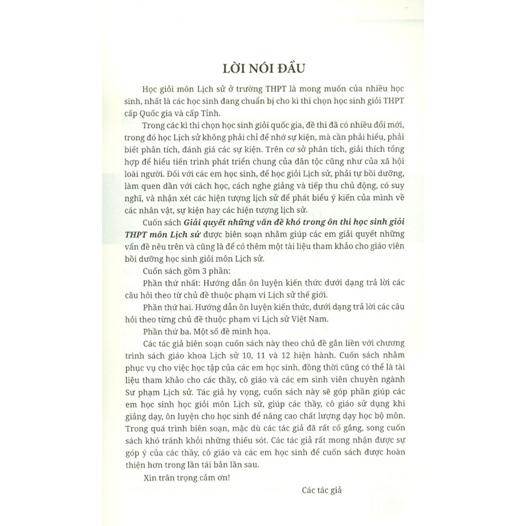 Sách - Giải Quyết Những Vấn Đề Khó Trong Ôn Thi Học Sinh Giỏi THPT Môn Lịch Sử