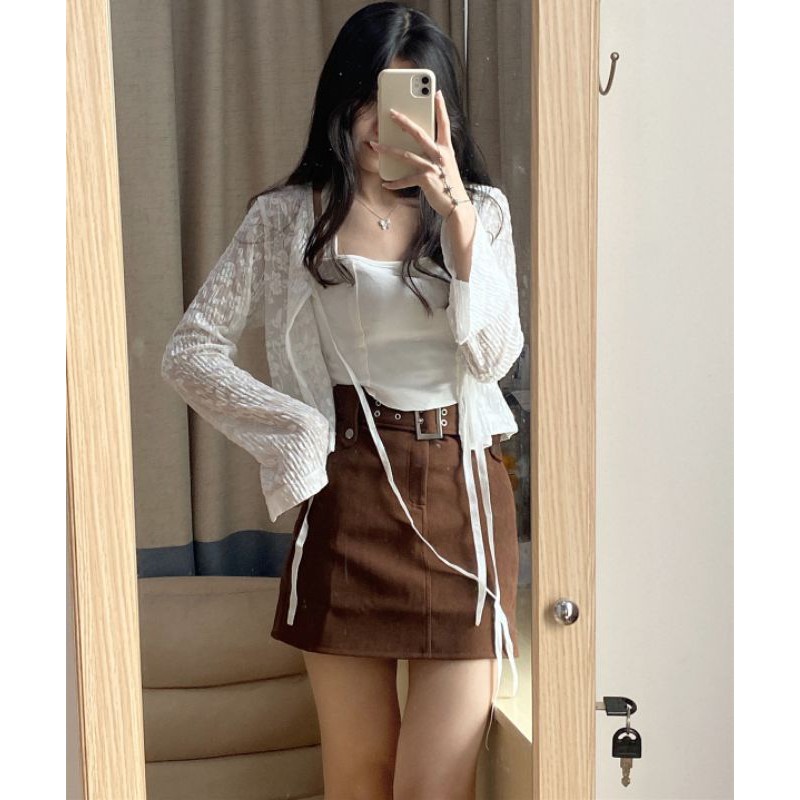 Áo khoác ren hoa tay dài xẻ ống nữ tính siêu xinh siêu xinh