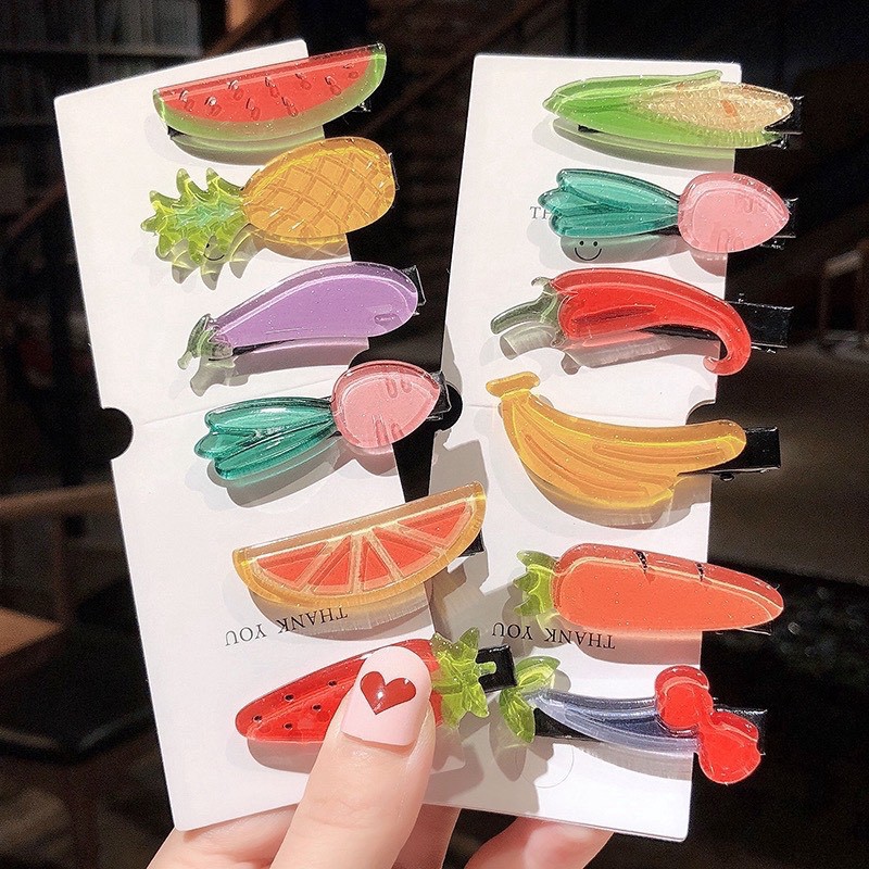 Ảnh thật+Video Kẹp Tóc Trái Cây Nhũ Kim Tuyến Tươi Mát