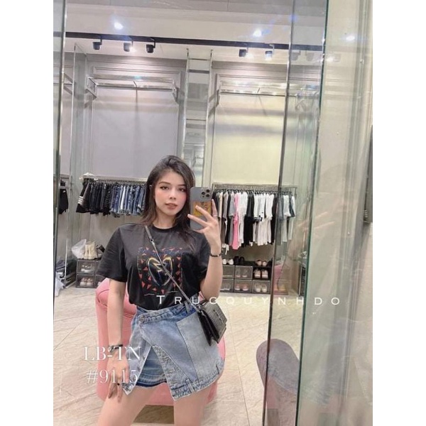 Quần váy jeans vạt lệch túi pha màu hàng QCL1