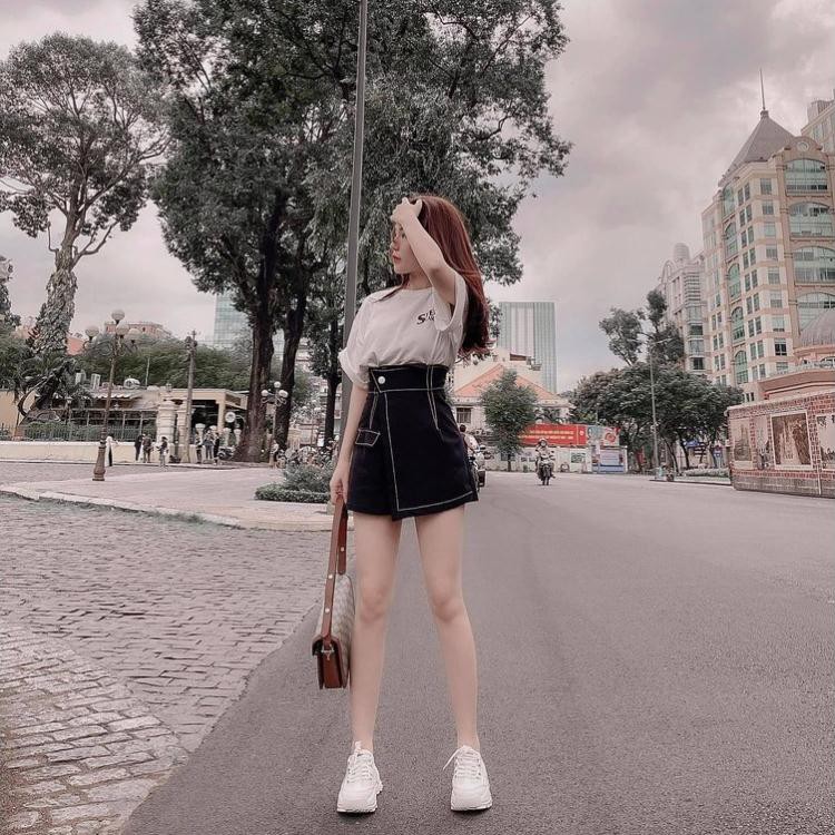 Quần Giả Váy Cạp Cao, Quần Cạp Lệch Vạt Chéo Eo Cao Trần Chỉ Nổi Cực Tôn Dáng - DESI