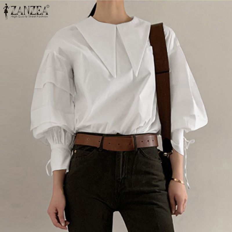Áo Kiểu Zanzea Tay Phồng Thời Trang Nữ Màu Trơn