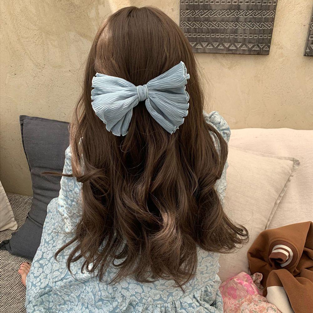 Kẹp Tóc Nơ Xếp Ly Màu Ngà Phong Cách Hàn Quốc Sang Trọng