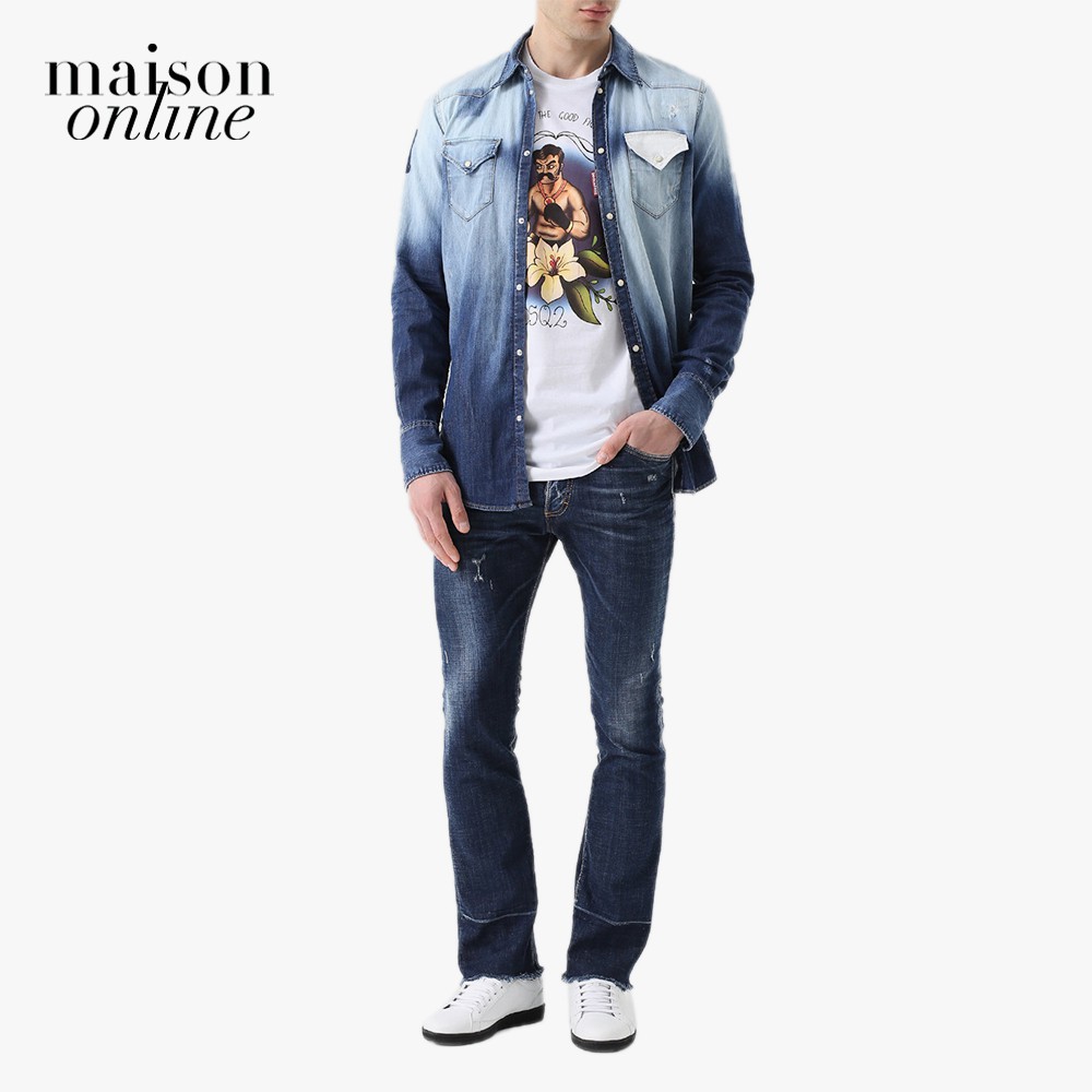 DSQUARED2 - Áo sơ mi nam denim phối túi vuông Lightweight Jeans-S74DM0032-470