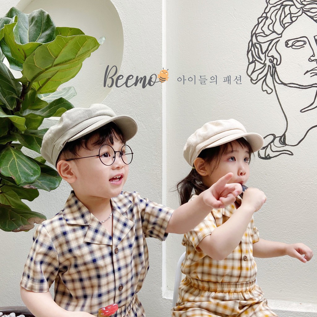 Quần áo trẻ em Beemo - Chất liệu tech Hàn thoáng mát, họa tiết phối kẻ caro lịch sự B052