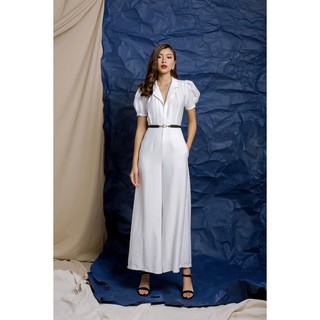 Jumpsuit tay phồng trắng cổ danton Gunich