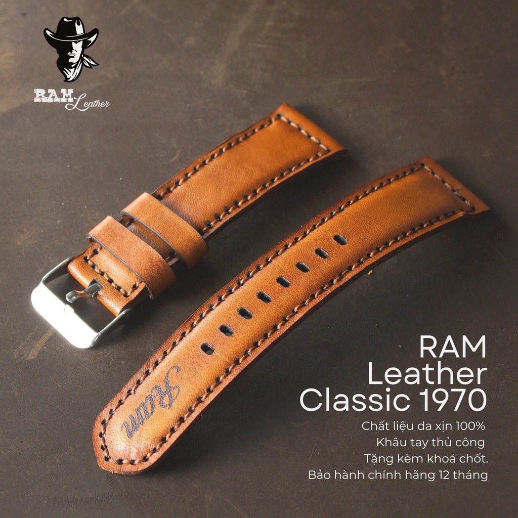 Dây Đồng Hồ Da Thật RAM Leather 1970 Da Bò Italia Vegtan Bền Đẹp