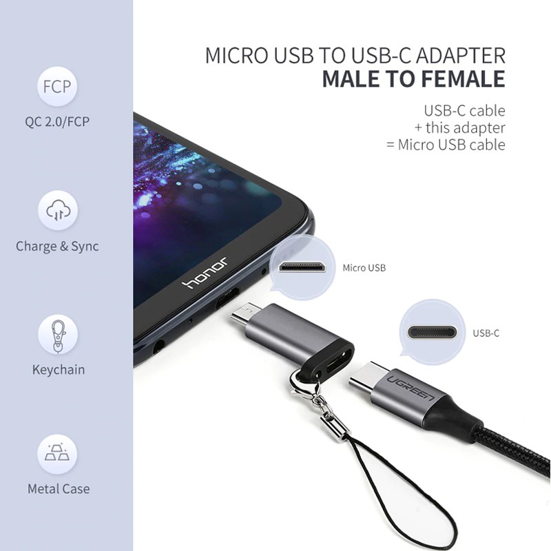 Đầu chuyển đổi cổng Micro USB sang Type-C cho điện thoại Huawei Xiaomi Samsung