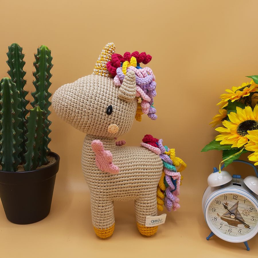 Gấu bông móc len Amigurumi cao cấp Amiu Việt Nam - Ngựa Unicorn, quà tặng đồ chơi nhồi bông hình kỳ lân - SP000285