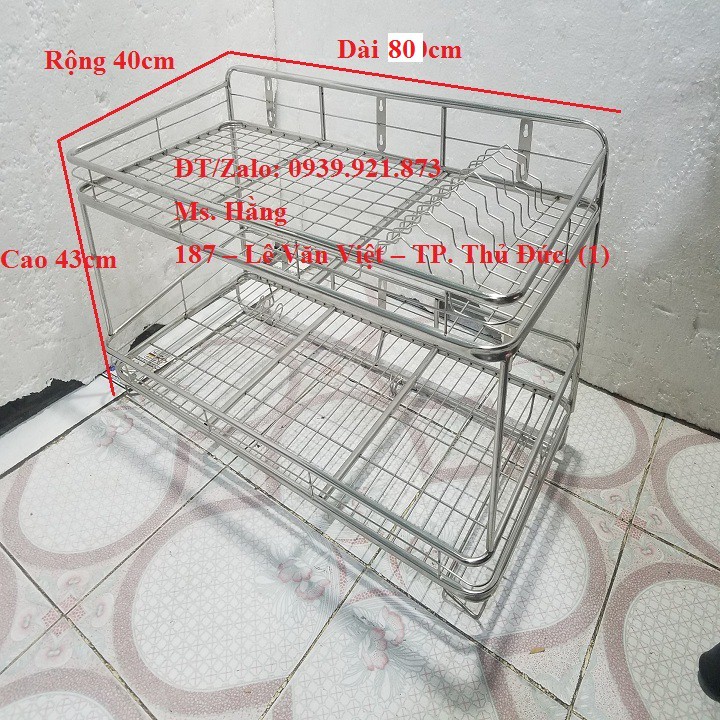 Kệ treo úp ly chén dĩa 2 tầng inox cao cấp - KTO2T-4080I-