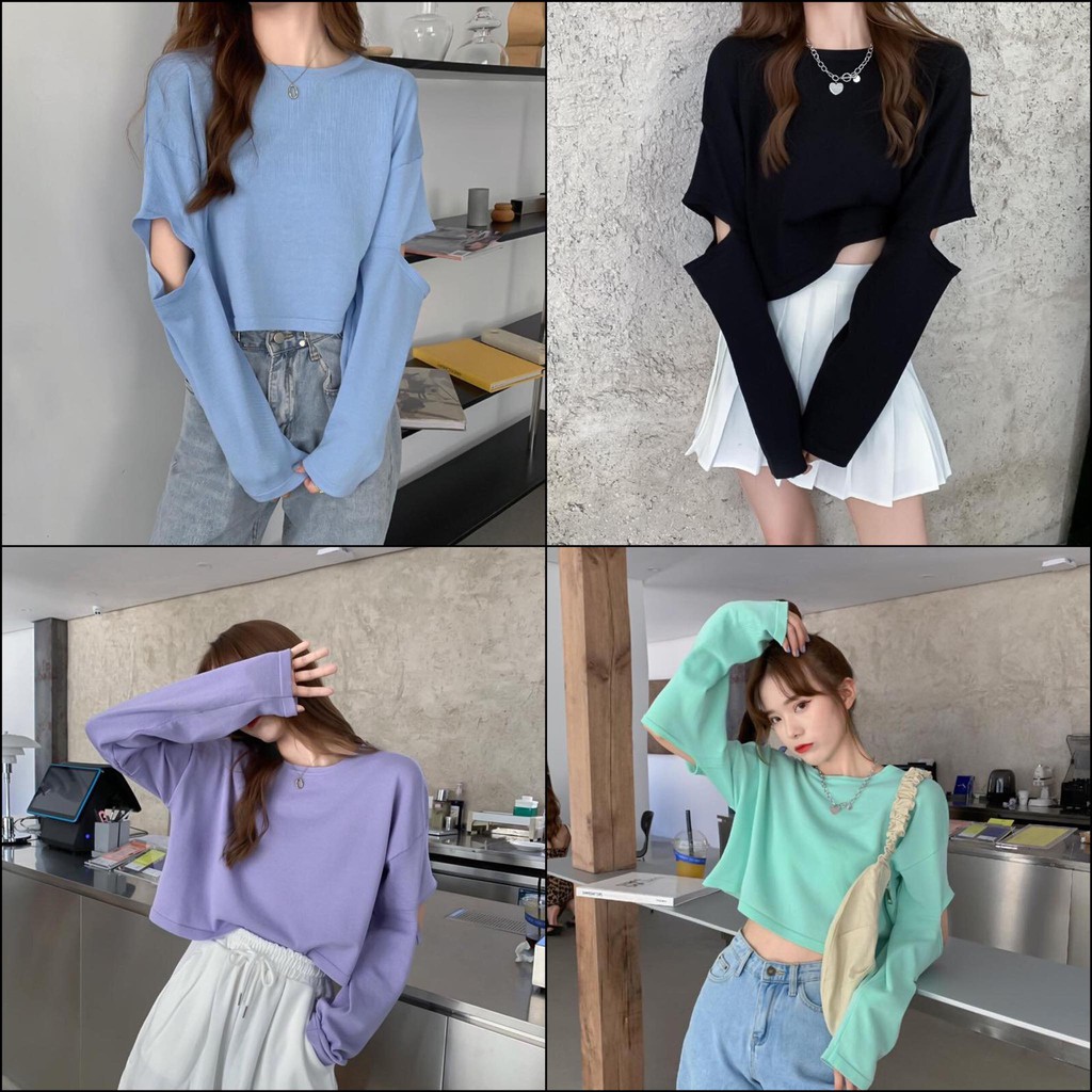 Áo Thun Croptop Nối Tay YAYSHOP chất cotton thoáng mát năng động cực xinh
