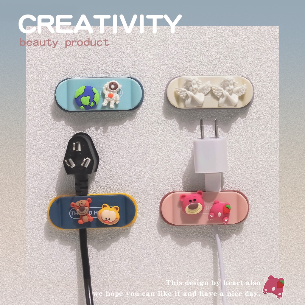 Giá Đỡ Phích Cắm/Dây Cáp USB Tự Dính Họa Tiết Hoạt Hình Đa Năng