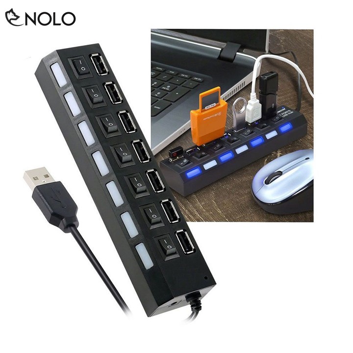 Bộ Hub Chia Cổng USB Chuẩn 2.0 7 Port Model HB7 Có Công Tắc ON OFF Hỗ Trợ Win 10