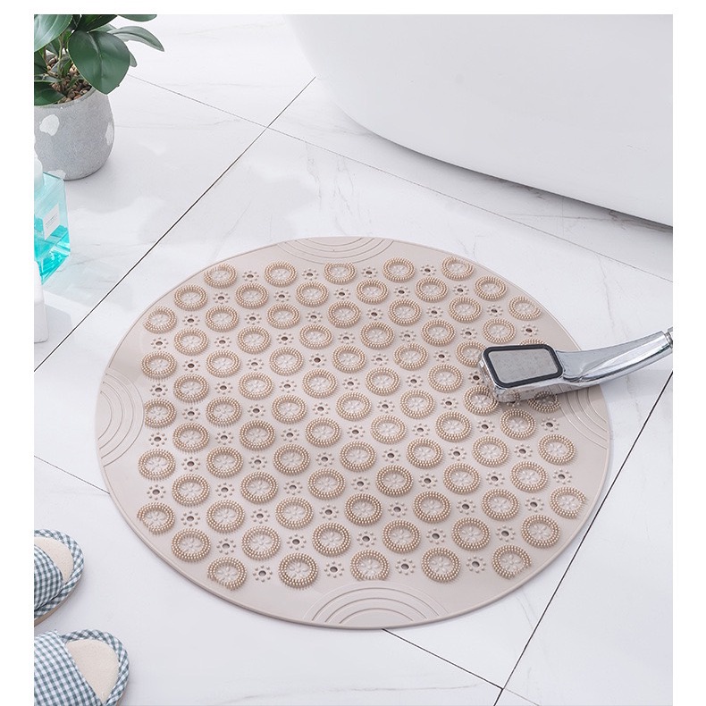 Thảm Nhựa PVC Dẻo Chống Trượt Phòng Tắm Cao Cấp Hình Tròn Mát Xa Chân 55cm Có Lỗ Thoát Nước SBK162