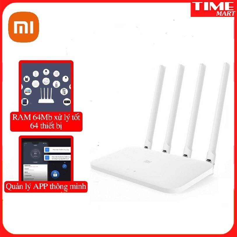 [CHÍNH HÃNG] Bộ phát Wifi Router AC1200 Xiaomi 4 Ăng teng, 4 Râu. Bản 100M  [TIME_MART siêu thị tiện ích gia đình]