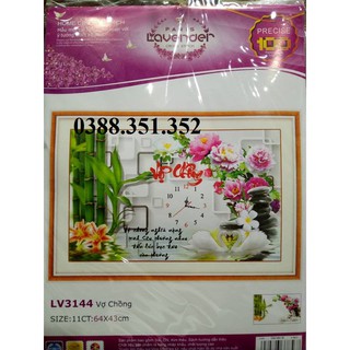 Tranh thêu chữ thập Đồng hồ vợ chồng LV3144 64*43cm