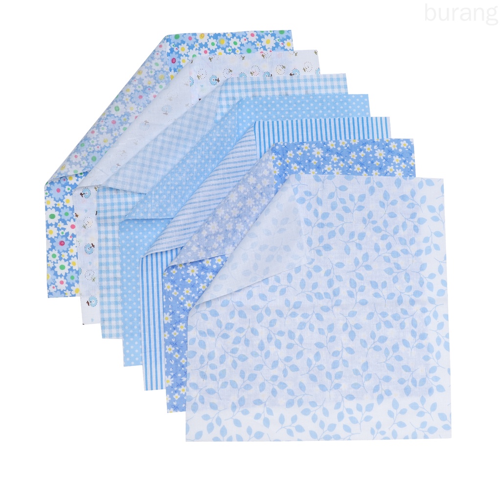 7 Tấm vải cotton họa tiết hoa màu xanh dương dùng để may đồ diy