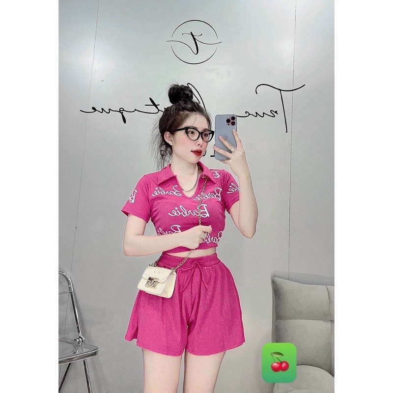 Sét bộ nữ áo tay ngắn in + quần đùi lưng thun chất vải gân len 4 chiều FreeSize feedback Bảo An Shop top hot trend
