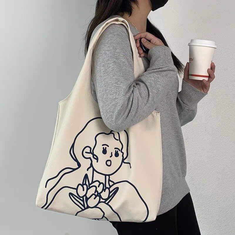 Túi tote vải canvas cỡ lớn đựng đồ đi chơi phong cách ulzzang hàn quốc - Túi xinh mint store PK 319