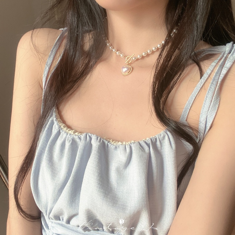 Vòng cổ Ngọc Trai Mặt Hình Trái Tim Thời Trang Cho Nữ