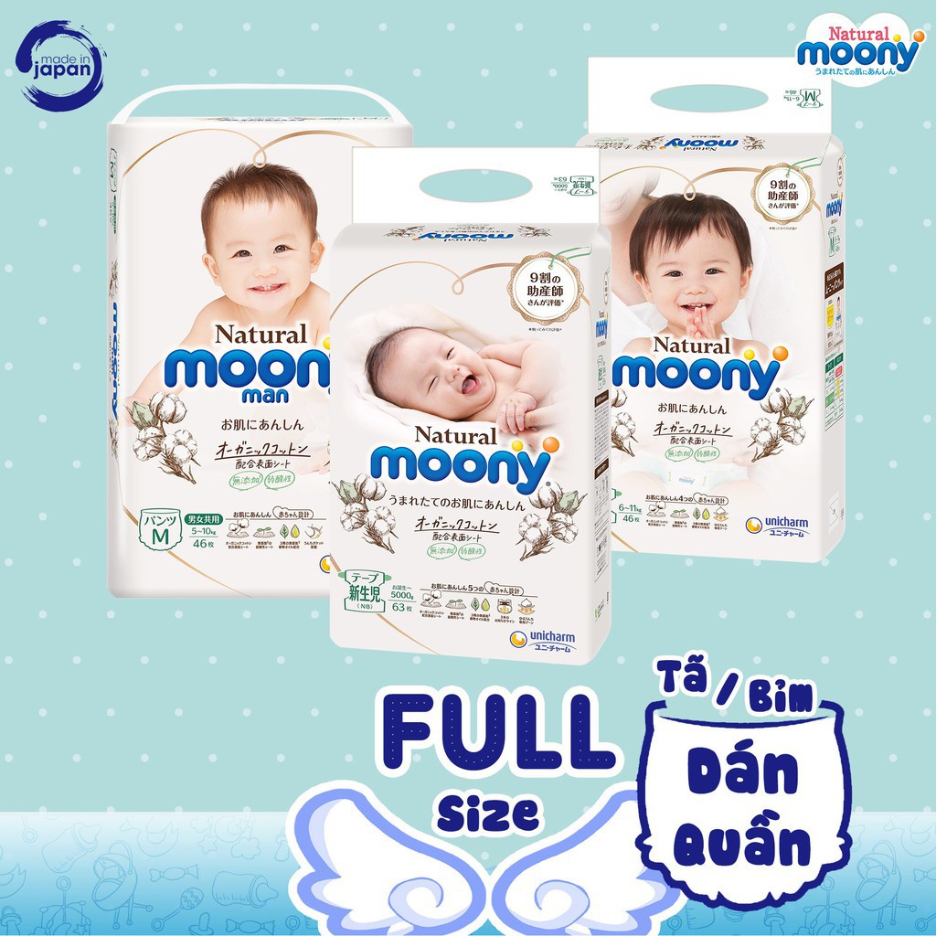 Tã Moony Dán Natural Nội Địa Nhật Bản Size NB63/S58/M46/L38