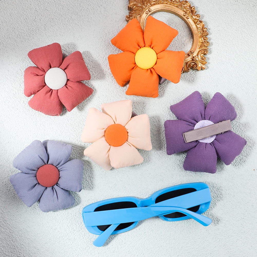 Set 3 món kẹp tóc và mắt kính KIDSBOWS hình bông hoa màu trơn dễ thương thời trang mùa hè cho bé gái