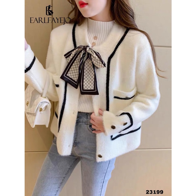 23199	KH23199-KHoác len lông 2 túi ngực nơ vai viển dạ TT-