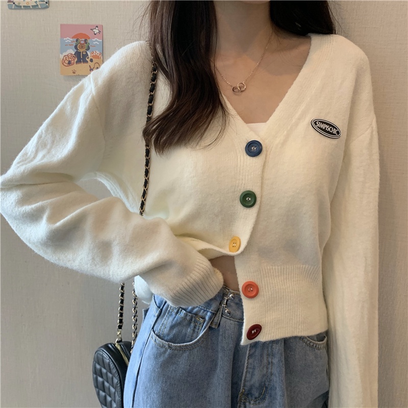 Porozi  Áo khoác cardigan dệt kim tay dài cổ chữ V phong cách Hàn Quốc thời trang cho nữ