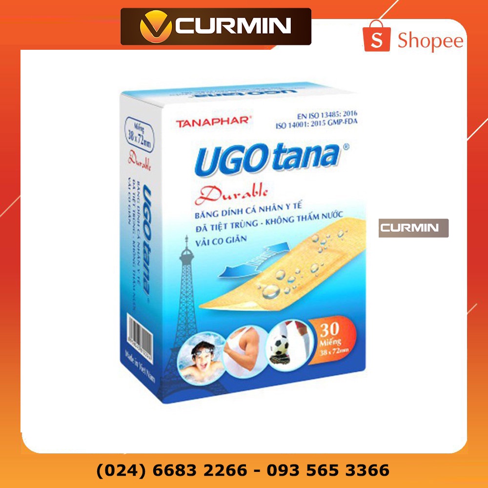 Hộp Băng dính cá nhân y tế UGOTANA miếng to 38x72mm Hộp 30 miêng Không thấm nước, băng vết thương đứt tay