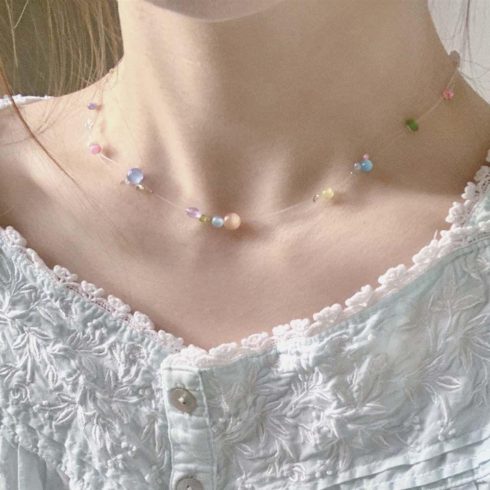 Vòng Cổ Choker Trong Suốt Đính Hạt Nhiều Màu Phong Cách Hàn Quốc