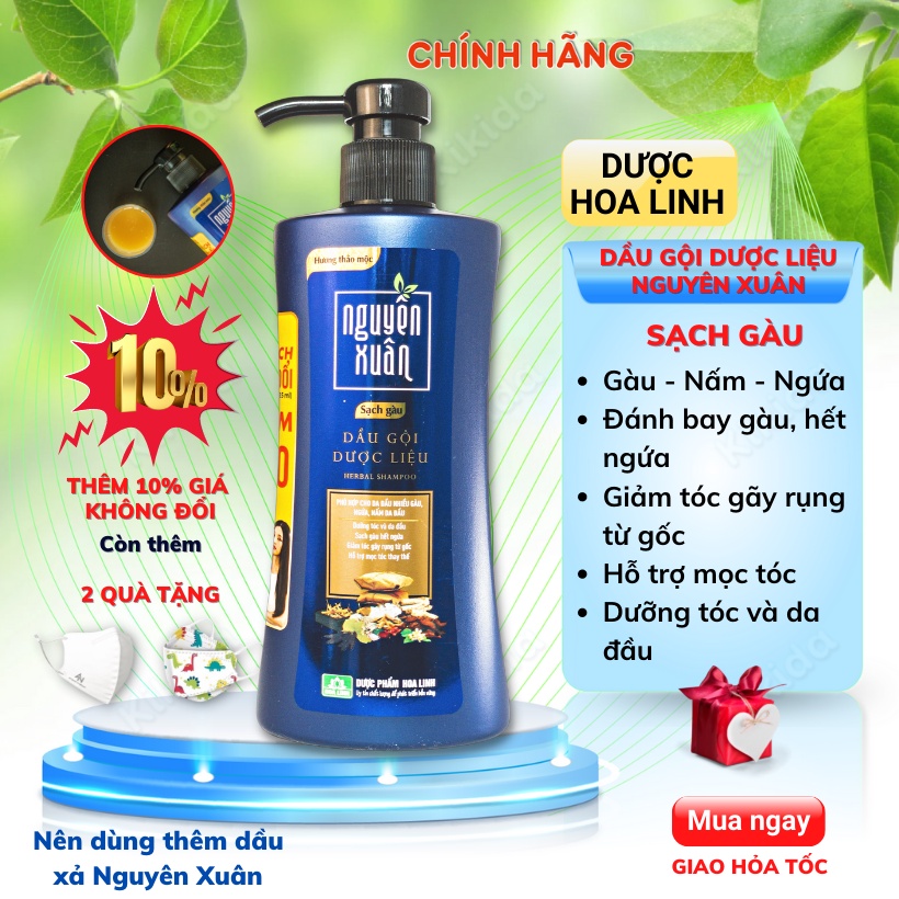 Dầu gội Dược liệu Nguyên Xuân Sạch Gàu 350ml cho mái tóc sạch gàu, hết ngứa mà vẫn mềm mại, suôn mượt, bồng bềnh