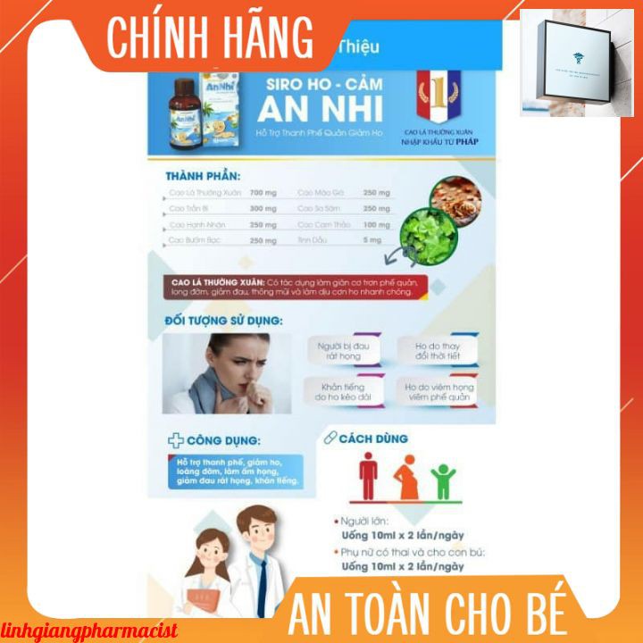 (toa bác sĩ) siro cảm ho AN NHI chai 100ml giảm cảm, ho hiệu quả an toàn( dùng được cho phụ nữ có thai,cho con bú