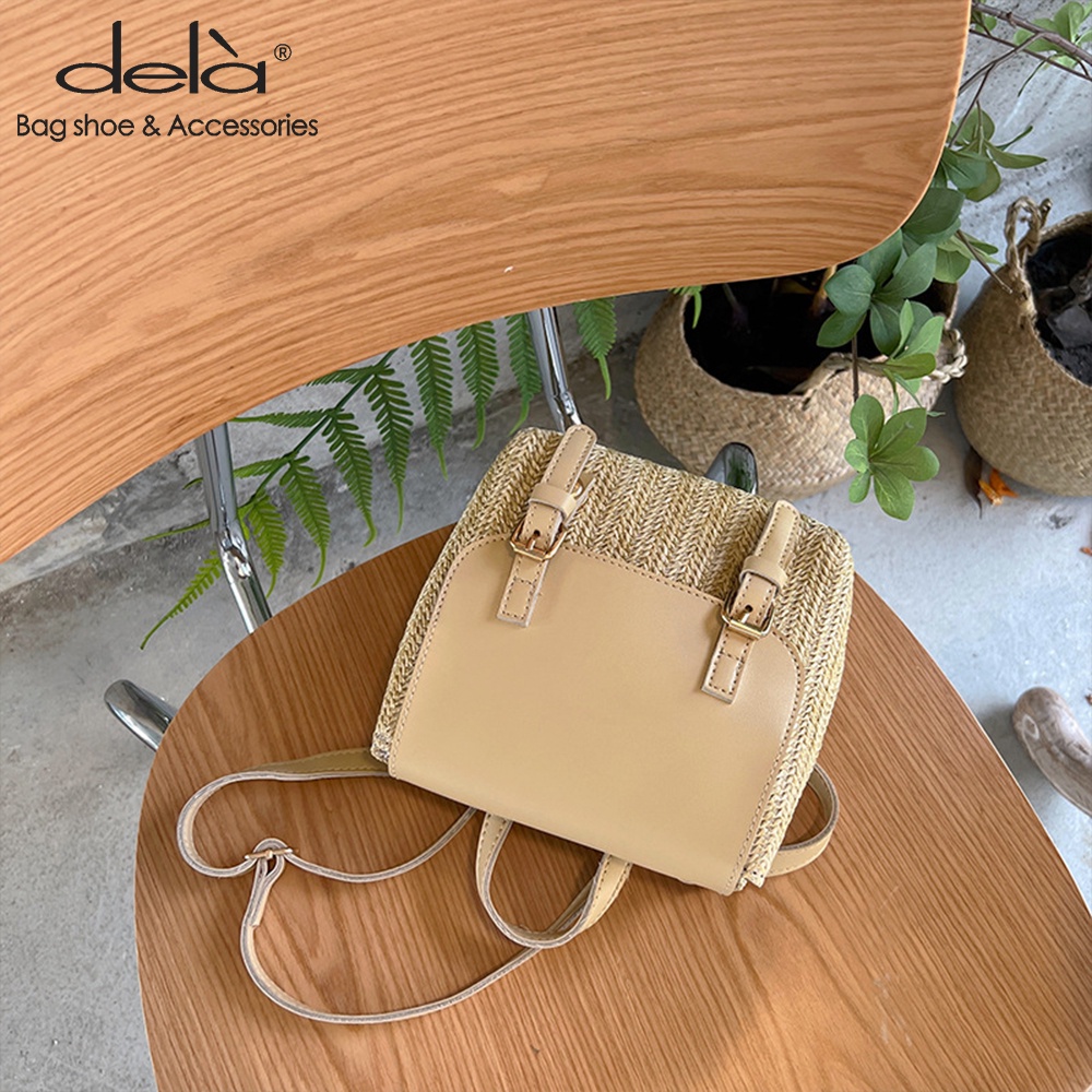 Dela Ba Lô Đeo Vai Cỡ Nhỏ Thiết Kế Đan Rơm Thời Trang Mùa Hè Phong Cách Hàn Quốc Cho Nữ