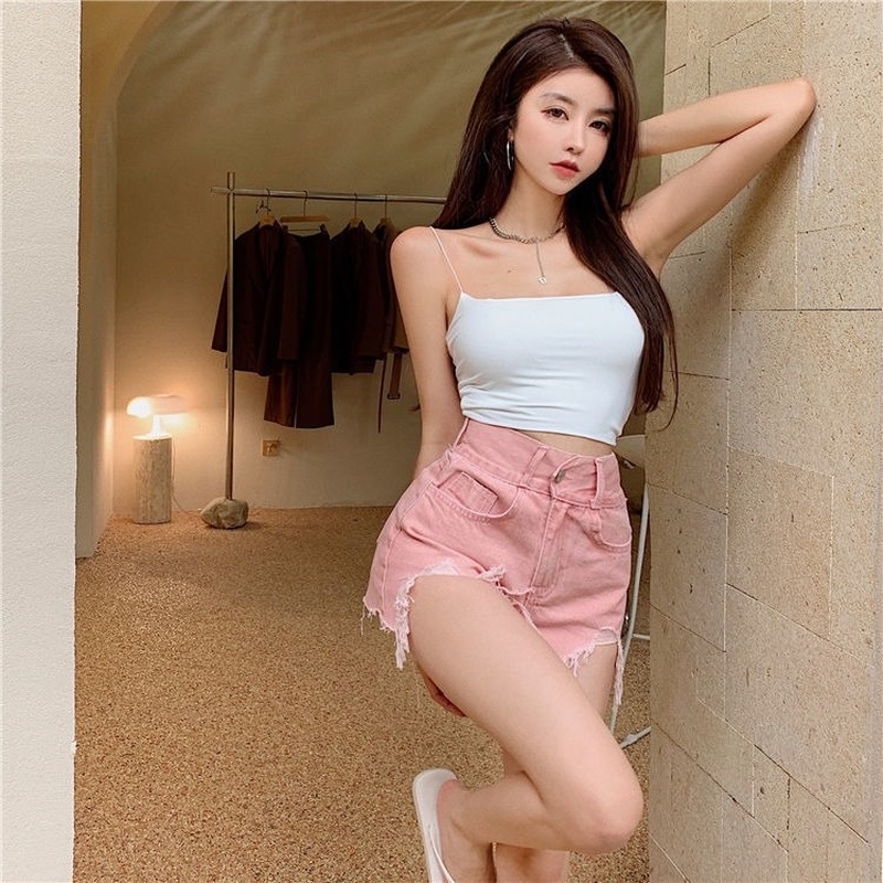 Quần short denim cạp cao thiết kế rách thời trang mùa xuân mới có size lớn cho nữ