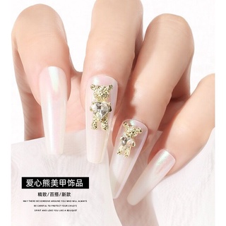 Charm Gấu Đá Ôm Tim Đá Trắng Cao Cấp Đính Móng