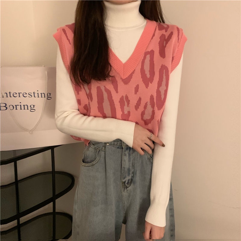 Áo Sweater Không Tay Cổ Chữ V Dáng Rộng In Họa Tiết Da Báo Thời Trang Hàn Quốc Dành Cho Nữ 3462 | BigBuy360 - bigbuy360.vn