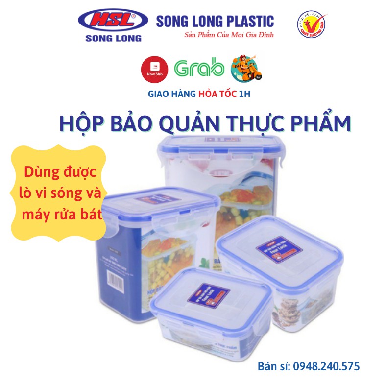 Hộp đựng thực phẩm 1220ml, 850ml, 450ml, 300ml Four Lock nhựa có nắp đậy tủ lạnh, lò vi sóng, máy rửa bát Song Long