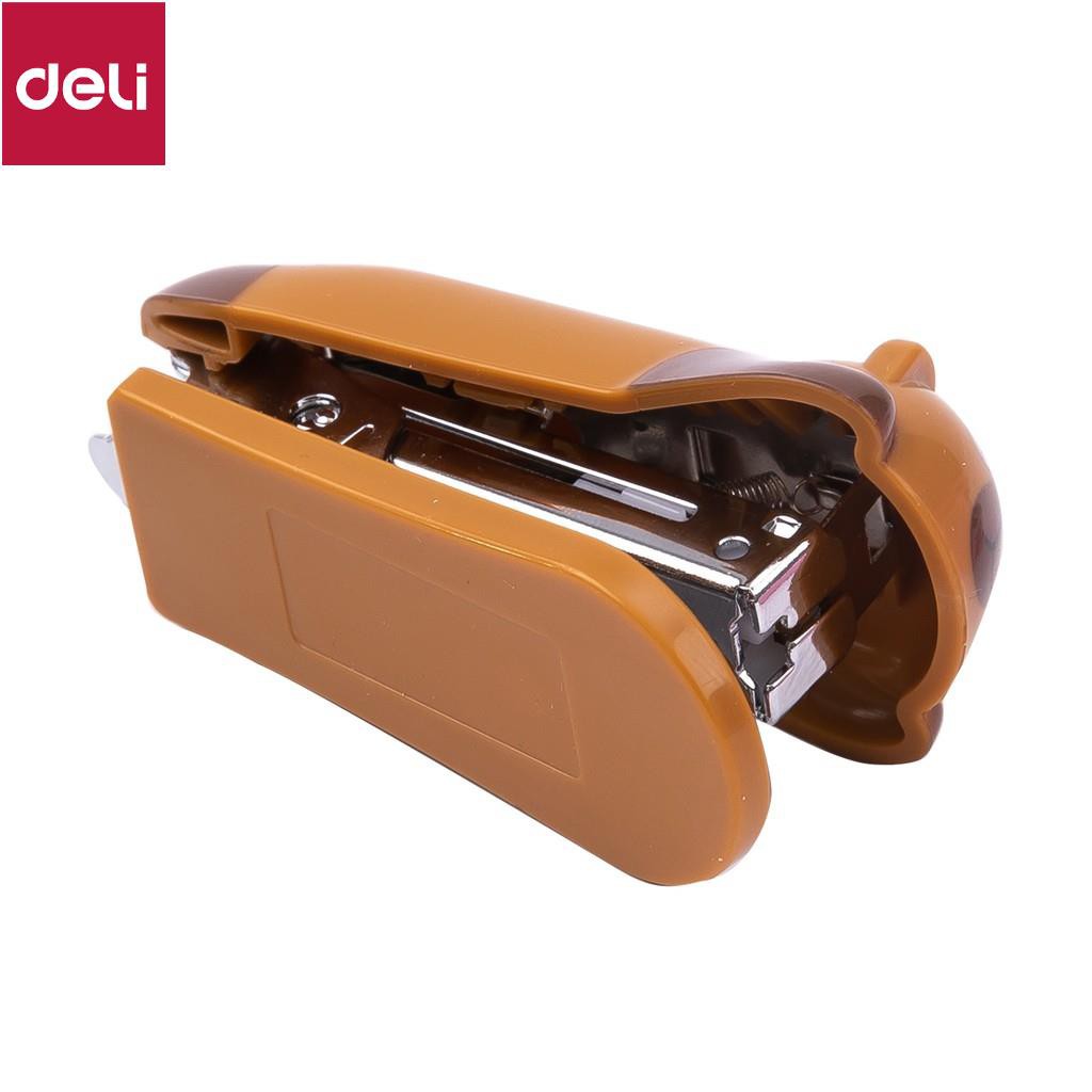 Dập ghim mini #10 Deli - 12 trang, gấu nâu, lợn hồng, cá sấu xanh - 1 cái - E0452 [Deli]