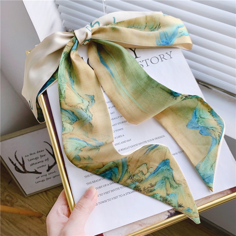 Only This Vòng Cài Tóc Dài Bằng Lụa Màu Xanh Lá Cây Qianlijiangshan Phong Cách Hàn Quốc Dễ Phối Đồ Cho Nữ