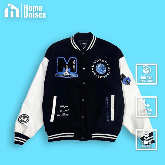 Áo khoác bomber MISSOUT nỉ tay da họa tiết in sắc nét (video thật quay tại shop)