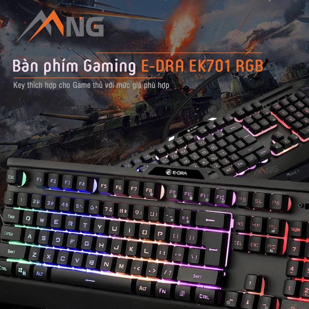 Bàn Phím Gaming Chống nước Giả cơ Đèn Led 104 phím Có Dây Bảo hành 24 tháng