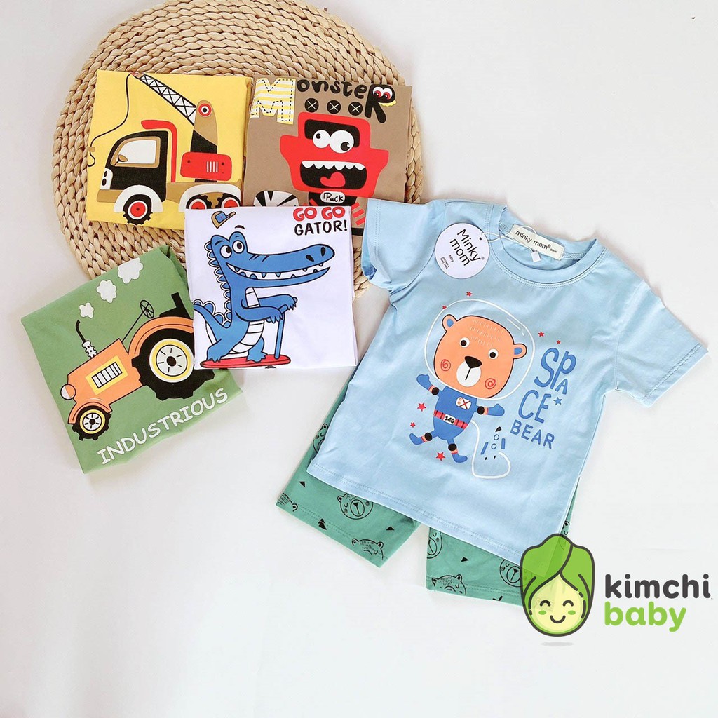 Đồ Bộ Bé Trai Minky Mom Vải Cotton 100% Họa Tiết Phương Tiện Giao Thông, Bộ Cộc Tay Cho Bé Mặc Nhà Mùa Hè MKM2104