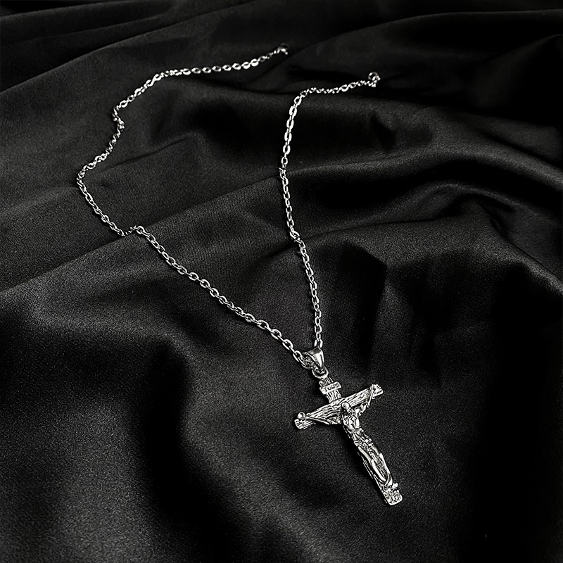 Dây chuyền thép titan mặt chữ thập và Chúa Jesus cá tính phong cách hip-hop