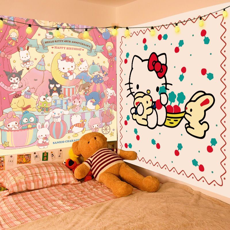 Thảm Treo Tường Trang Trí Phòng Ký Túc Xá In Hoạt Hình Sanrio Melody Cún Tai To Kuromi Hello Kitty