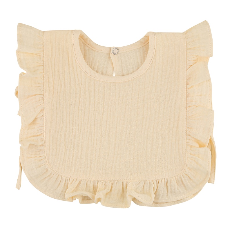 Haha Yếm Ăn Cotton Màu Trơn Phối Ren Dành Cho Bé