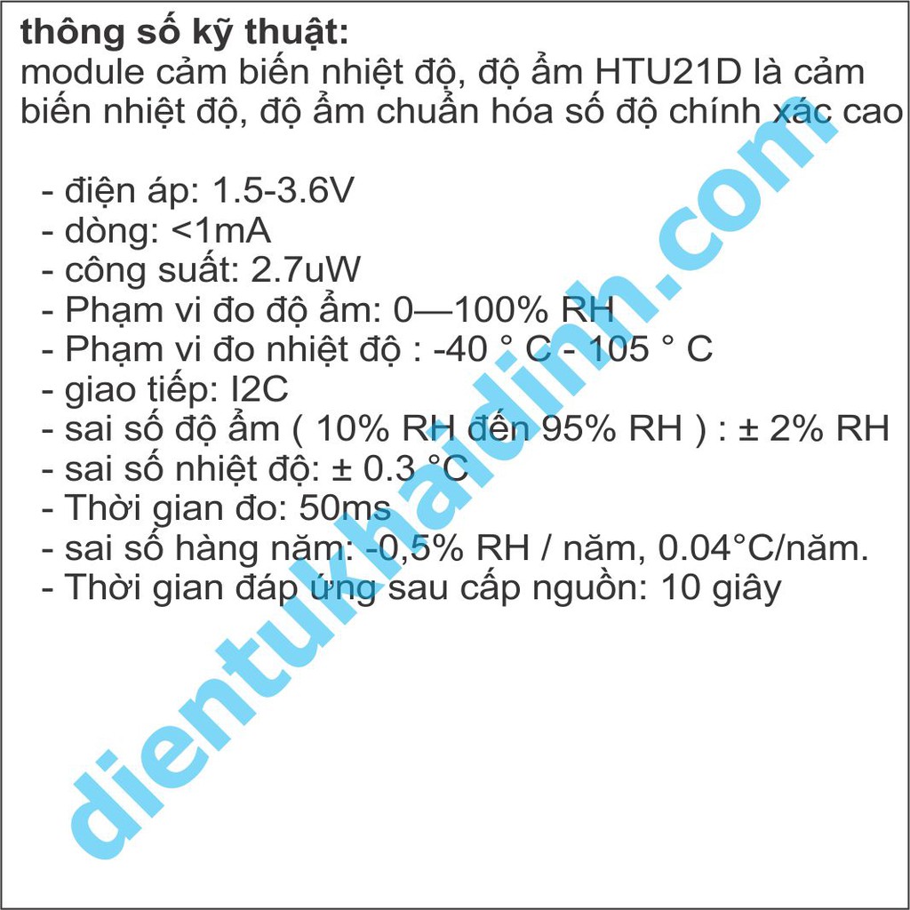 module cảm biến nhiệt độ, độ ẩm HTU21D 0—100%RH -40—105℃, giao tiếp I2C kde3160