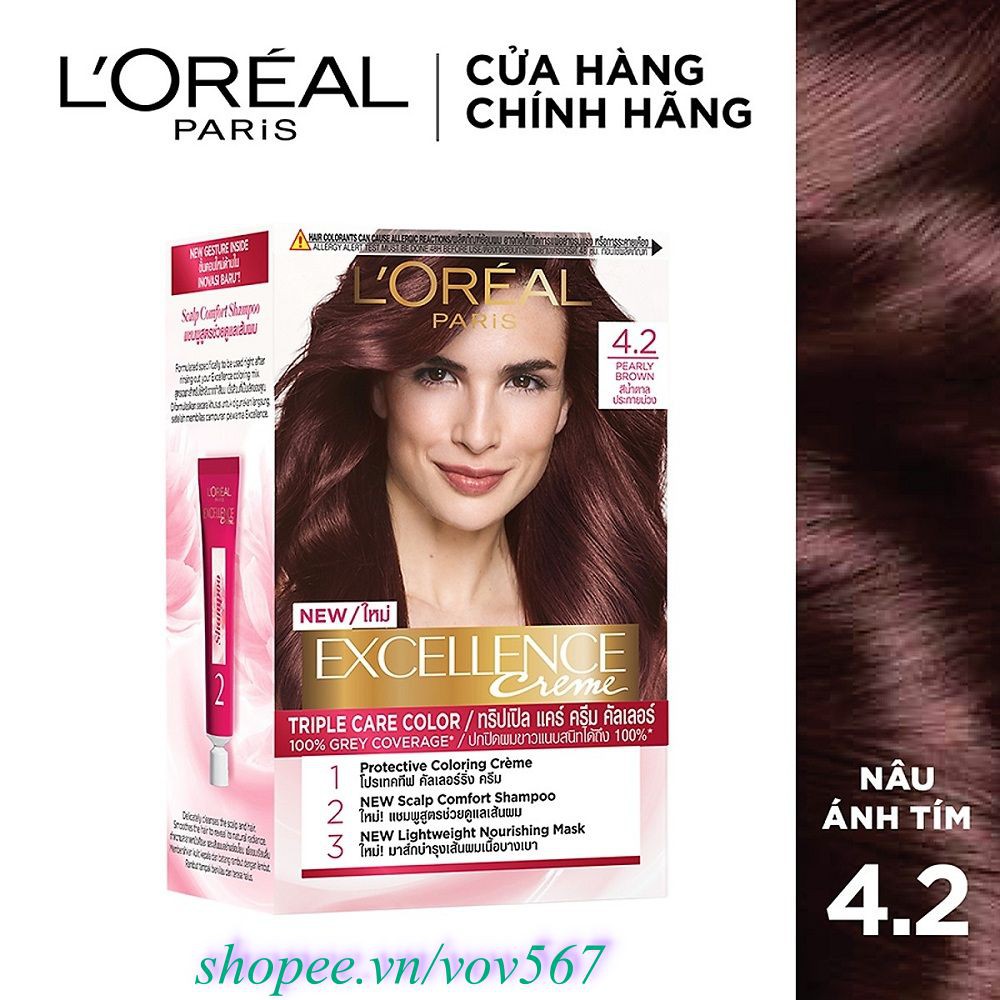 Thuốc Nhuộm #4.2 Tóc Loreal Excellence Creme (Nâu Ánh Tím) 100% Chính Hãng, vov567 Cung Cấp & Bảo Trợ.