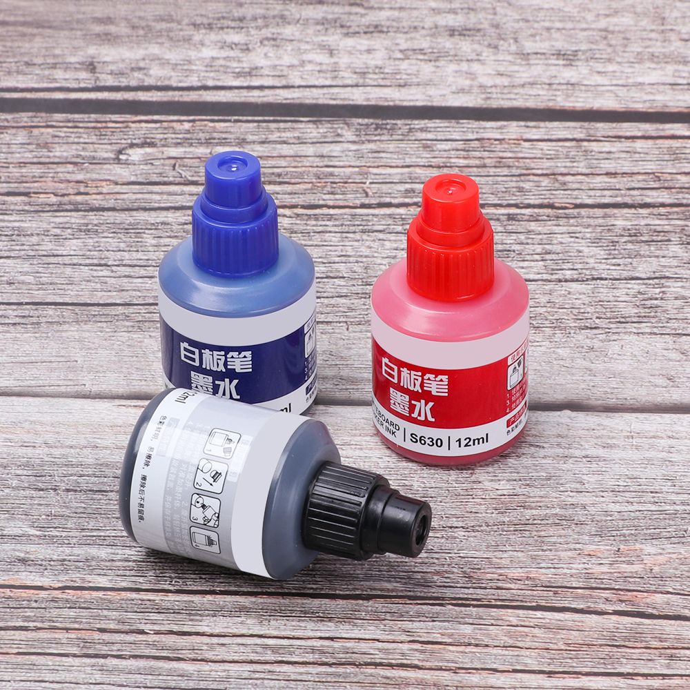 Bình mực 12ml nhanh khô đổ đầy mực cho bút lông viết bảng trắng xóa được không độc hại nhiều màu sắc cho văn phòng