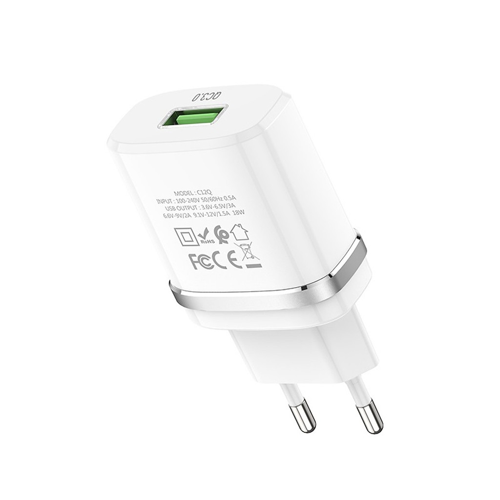 Cốc Sạc Nhanh Hoco C12Q💎CAO CẤP💎Củ Sạc Nhanh Quick Charge 3.0 18W Cực Bền, Chống Cháy Nổ - Bảo Hành Chính Hãng 1 Năm