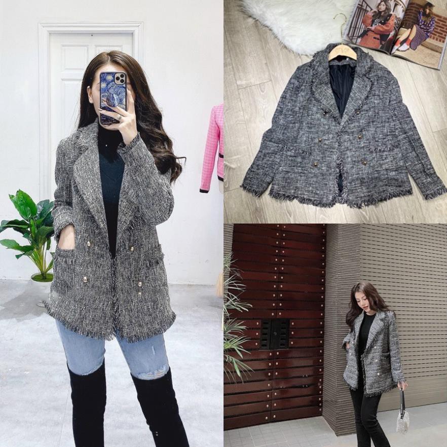 Áo Dạ Tweed Dài Tay Nữ  Xám Ghi Tua Rua Siêu Xinh TEMA | BigBuy360 - bigbuy360.vn